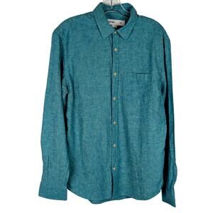 Old navy slim Sz M Teal green mens Linen shirt GUC Chest 41"CB length31"Sleev26"